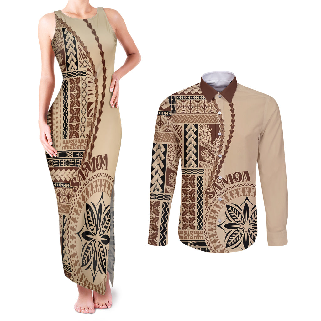 Samoa Siapo Motif Couples Matching Tank Maxi Dress and Long Sleeve Button Shirt Classic Style LT7 - Wonder Print Shop