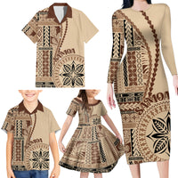Samoa Siapo Motif Family Matching Long Sleeve Bodycon Dress and Hawaiian Shirt Classic Style LT7 - Wonder Print Shop