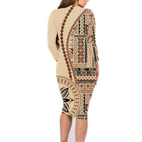 Samoa Siapo Motif Family Matching Long Sleeve Bodycon Dress and Hawaiian Shirt Classic Style LT7 - Wonder Print Shop