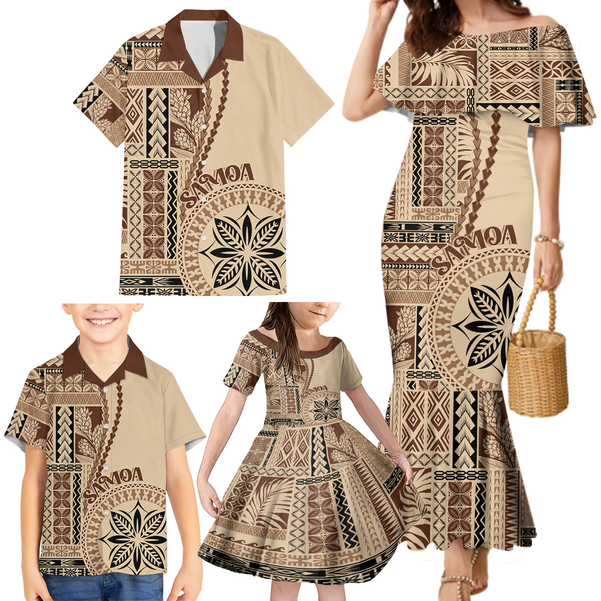 Samoa Siapo Motif Family Matching Mermaid Dress and Hawaiian Shirt Classic Style LT7 - Wonder Print Shop