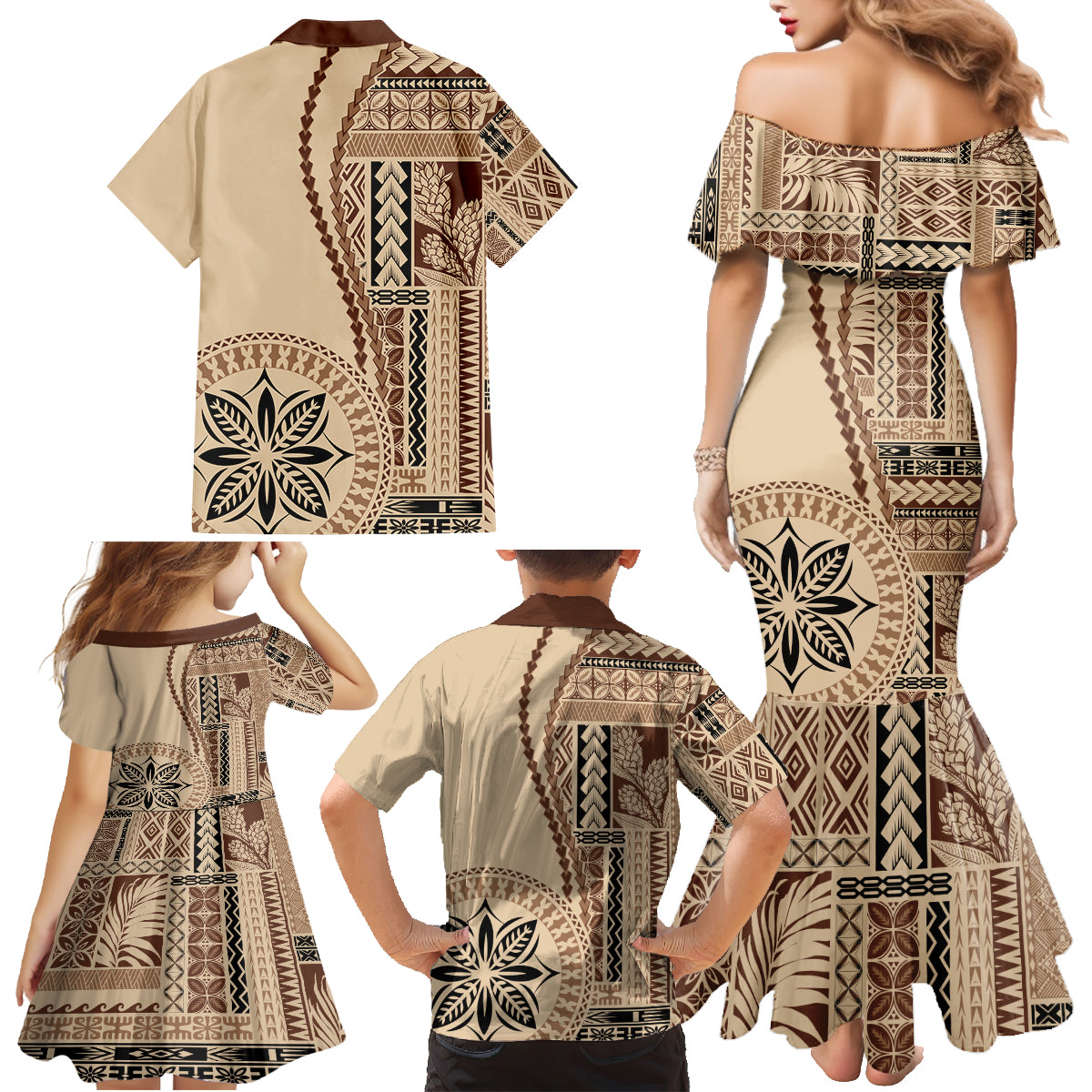 Samoa Siapo Motif Family Matching Mermaid Dress and Hawaiian Shirt Classic Style LT7 - Wonder Print Shop