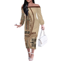 Samoa Siapo Motif Family Matching Off Shoulder Long Sleeve Dress and Hawaiian Shirt Classic Style - Wonder Print Shop