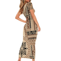 Samoa Siapo Motif Family Matching Short Sleeve Bodycon Dress and Hawaiian Shirt Classic Style - Wonder Print Shop
