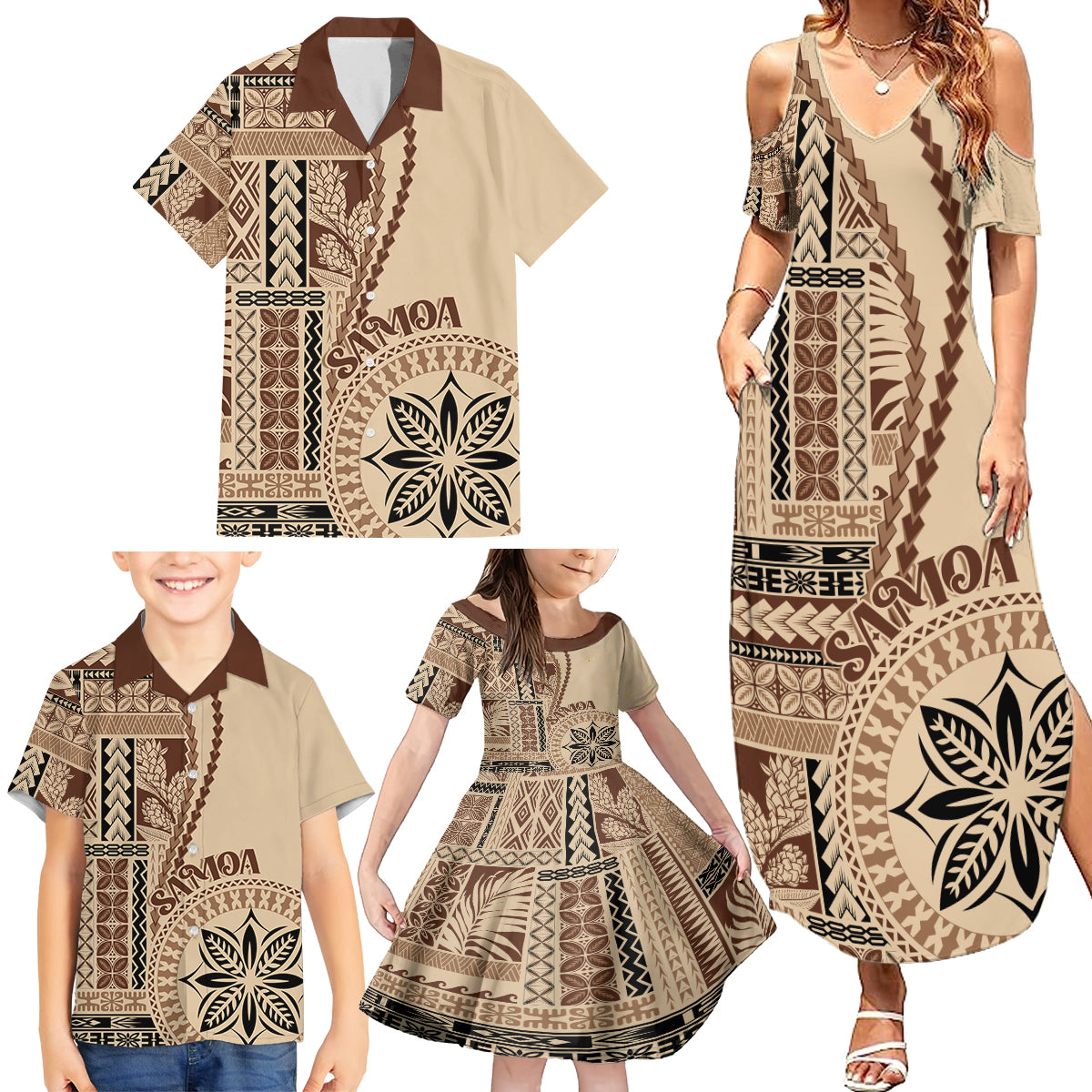 Samoa Siapo Motif Family Matching Summer Maxi Dress and Hawaiian Shirt Classic Style - Wonder Print Shop