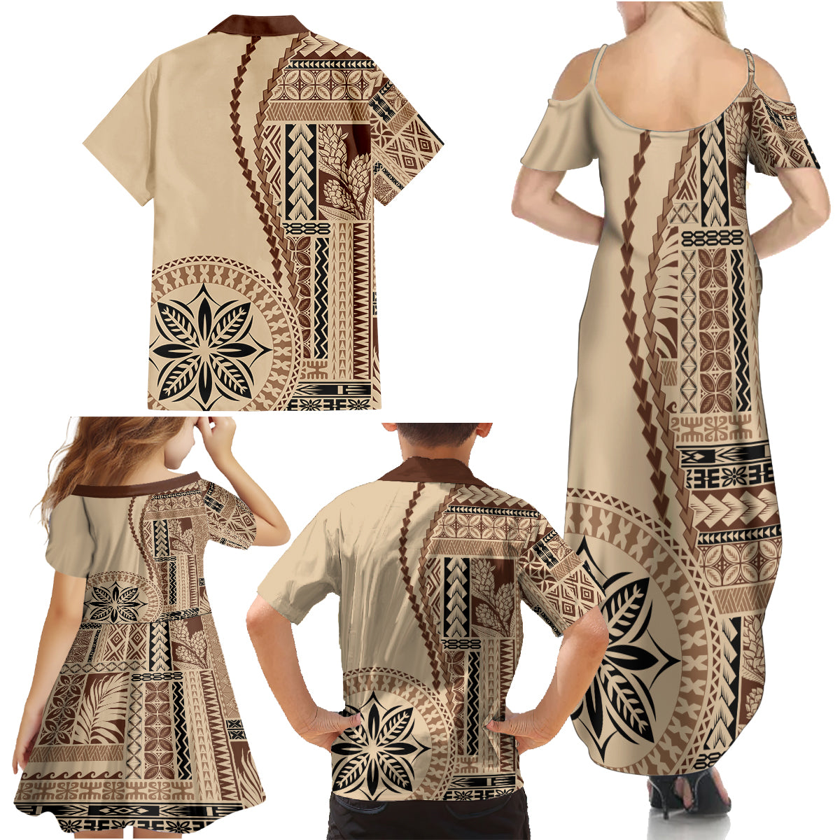 Samoa Siapo Motif Family Matching Summer Maxi Dress and Hawaiian Shirt Classic Style - Wonder Print Shop
