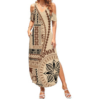 Samoa Siapo Motif Family Matching Summer Maxi Dress and Hawaiian Shirt Classic Style - Wonder Print Shop
