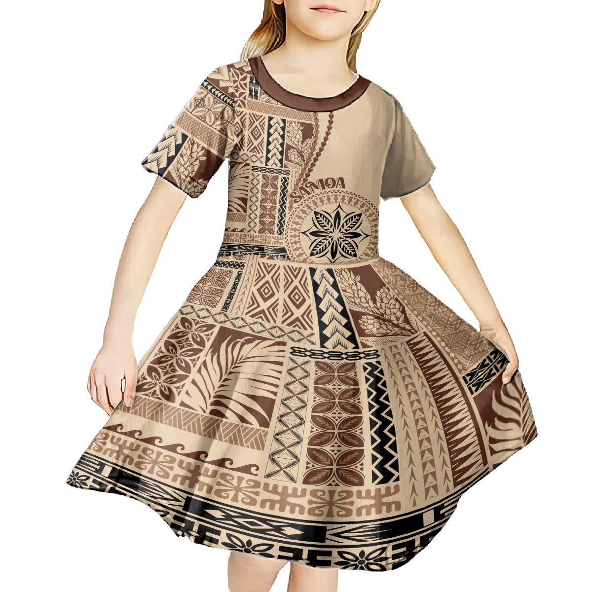 Samoa Siapo Motif Kid Short Sleeve Dress Classic Style - Wonder Print Shop
