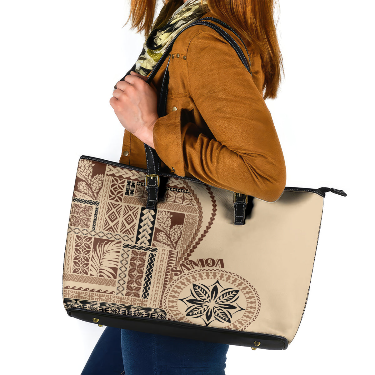 Samoa Siapo Motif Leather Tote Bag Classic Style - Wonder Print Shop