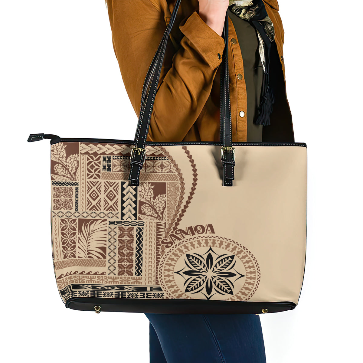 Samoa Siapo Motif Leather Tote Bag Classic Style - Wonder Print Shop
