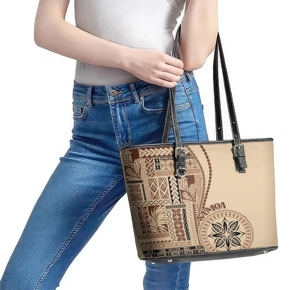 Samoa Siapo Motif Leather Tote Bag Classic Style - Wonder Print Shop