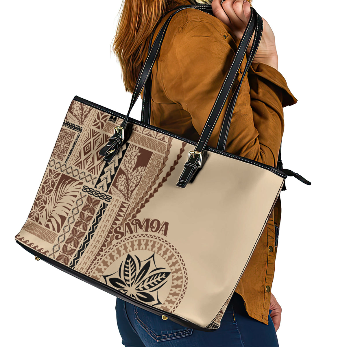 Samoa Siapo Motif Leather Tote Bag Classic Style - Wonder Print Shop