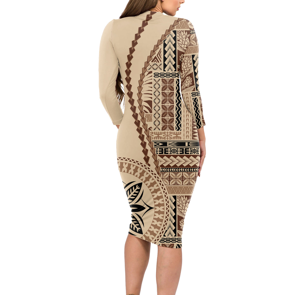 Samoa Siapo Motif Long Sleeve Bodycon Dress Classic Style - Wonder Print Shop