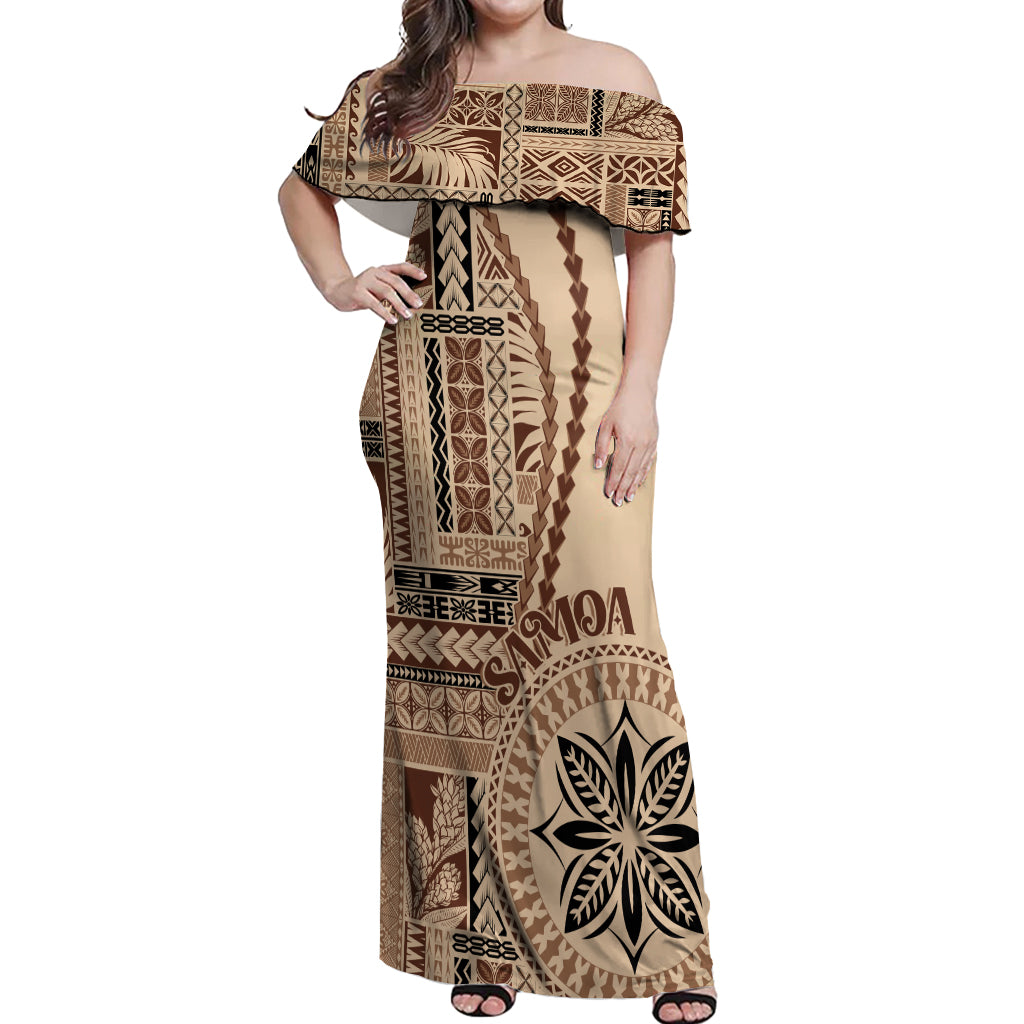 Samoa Siapo Motif Off Shoulder Maxi Dress Classic Style - Wonder Print Shop