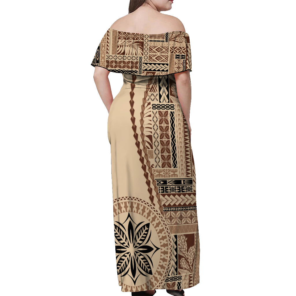 Samoa Siapo Motif Off Shoulder Maxi Dress Classic Style - Wonder Print Shop