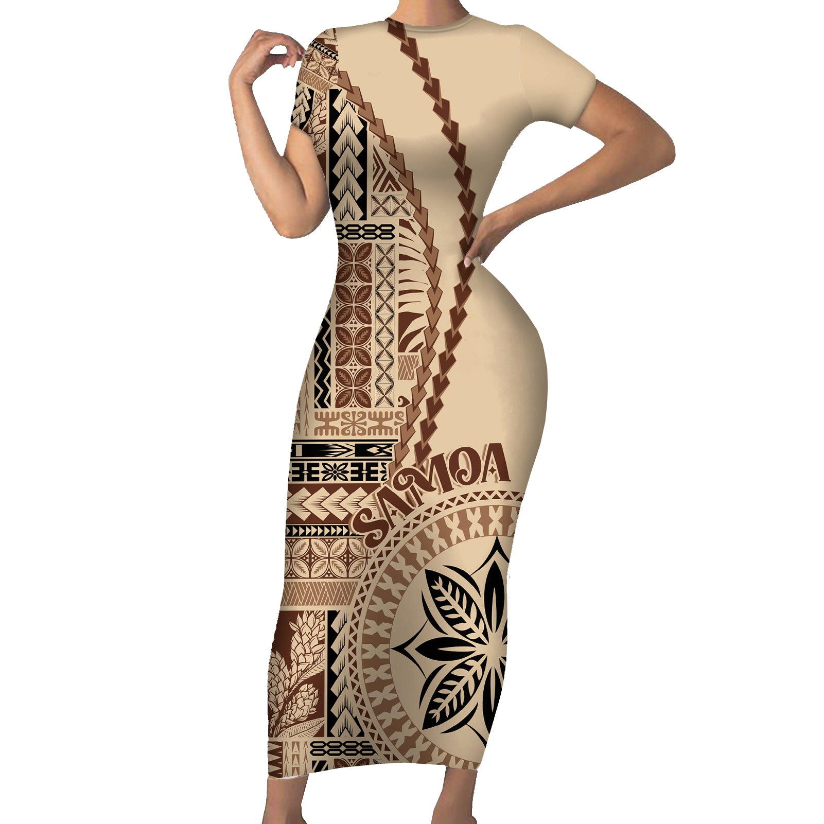 Samoa Siapo Motif Short Sleeve Bodycon Dress Classic Style - Wonder Print Shop
