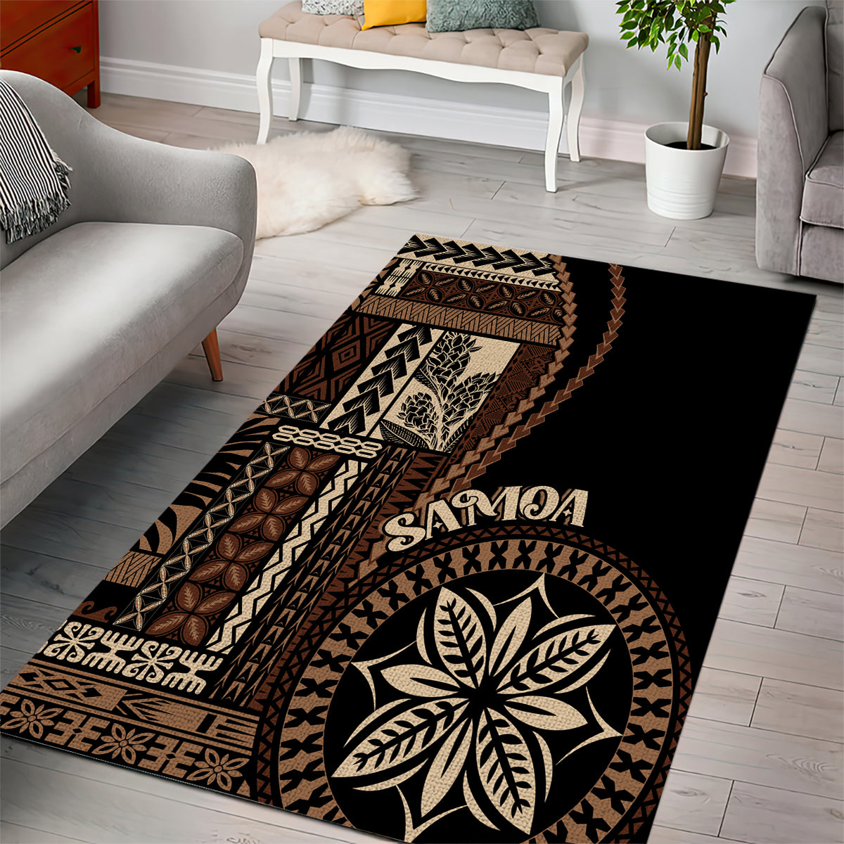 Samoa Siapo Motif Area Rug Classic Style - Black Ver LT7 - Wonder Print Shop