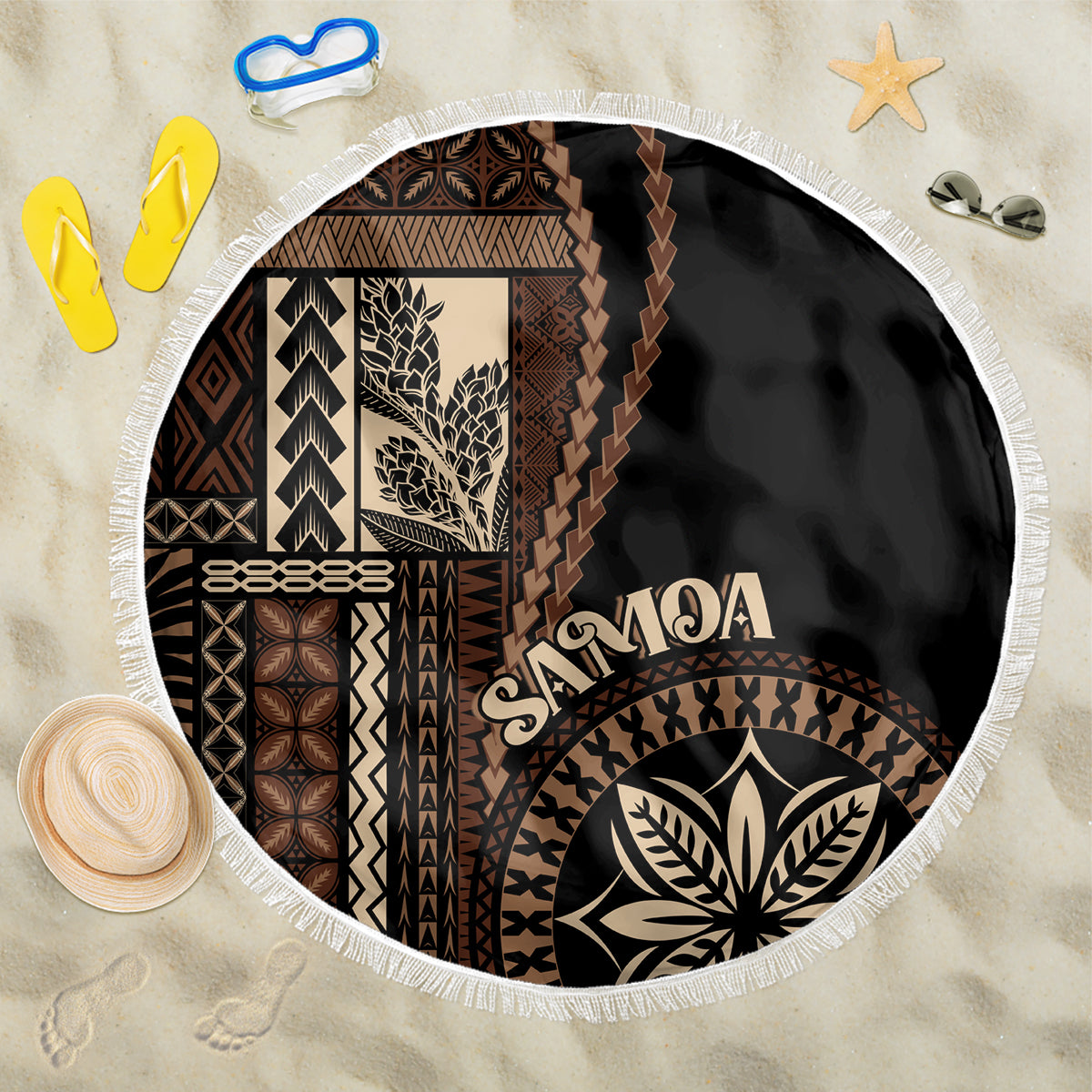 Samoa Siapo Motif Beach Blanket Classic Style - Black Ver LT7 - Wonder Print Shop