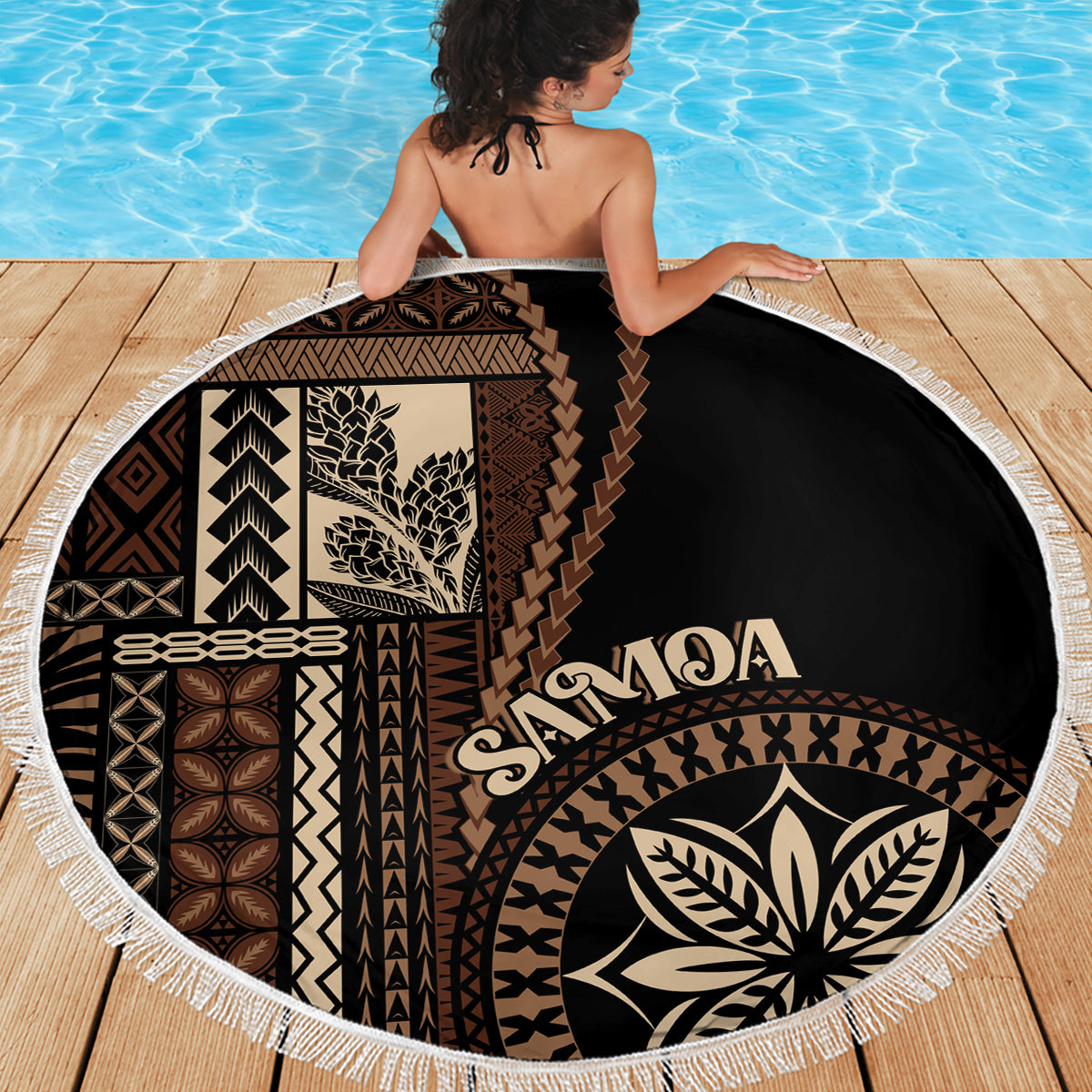 Samoa Siapo Motif Beach Blanket Classic Style - Black Ver LT7 - Wonder Print Shop