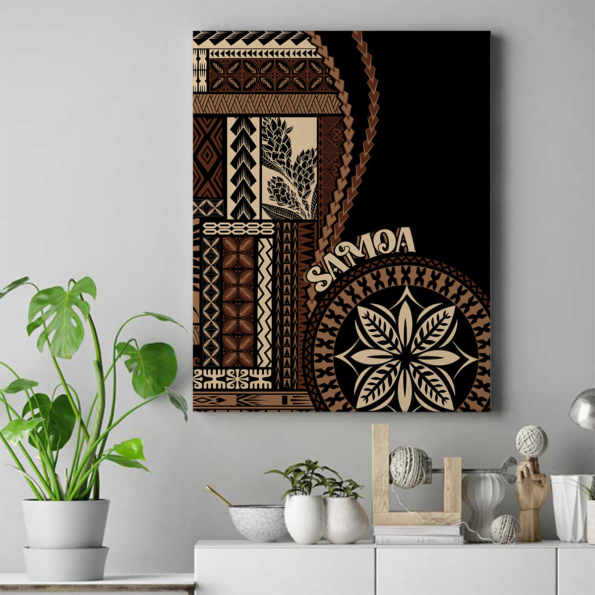 Samoa Siapo Motif Canvas Wall Art Classic Style - Black Ver LT7 - Wonder Print Shop