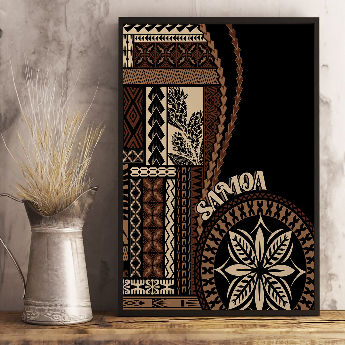 Samoa Siapo Motif Canvas Wall Art Classic Style - Black Ver LT7 - Wonder Print Shop