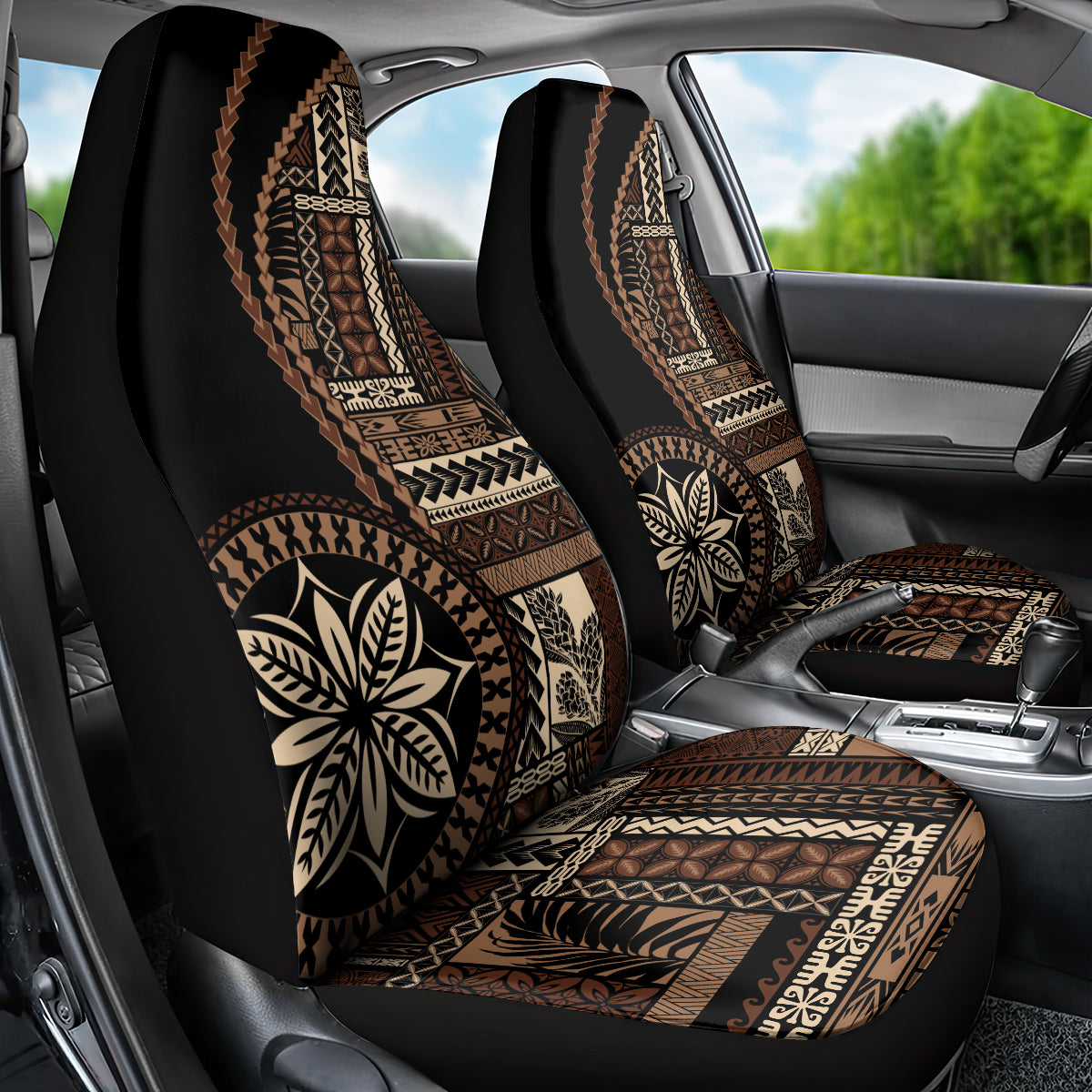 Samoa Siapo Motif Car Seat Cover Classic Style - Black Ver LT7 - Wonder Print Shop