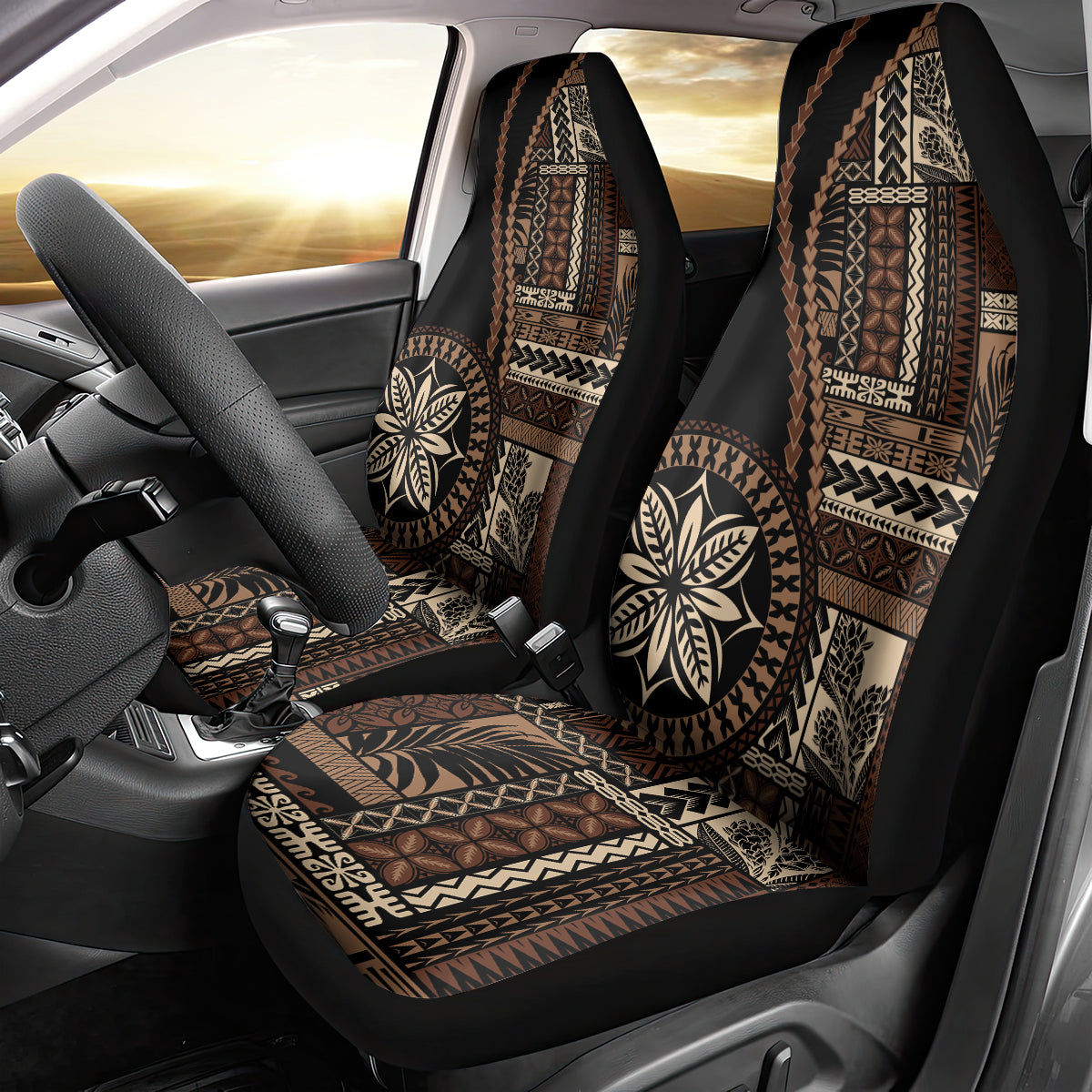 Samoa Siapo Motif Car Seat Cover Classic Style - Black Ver LT7 - Wonder Print Shop