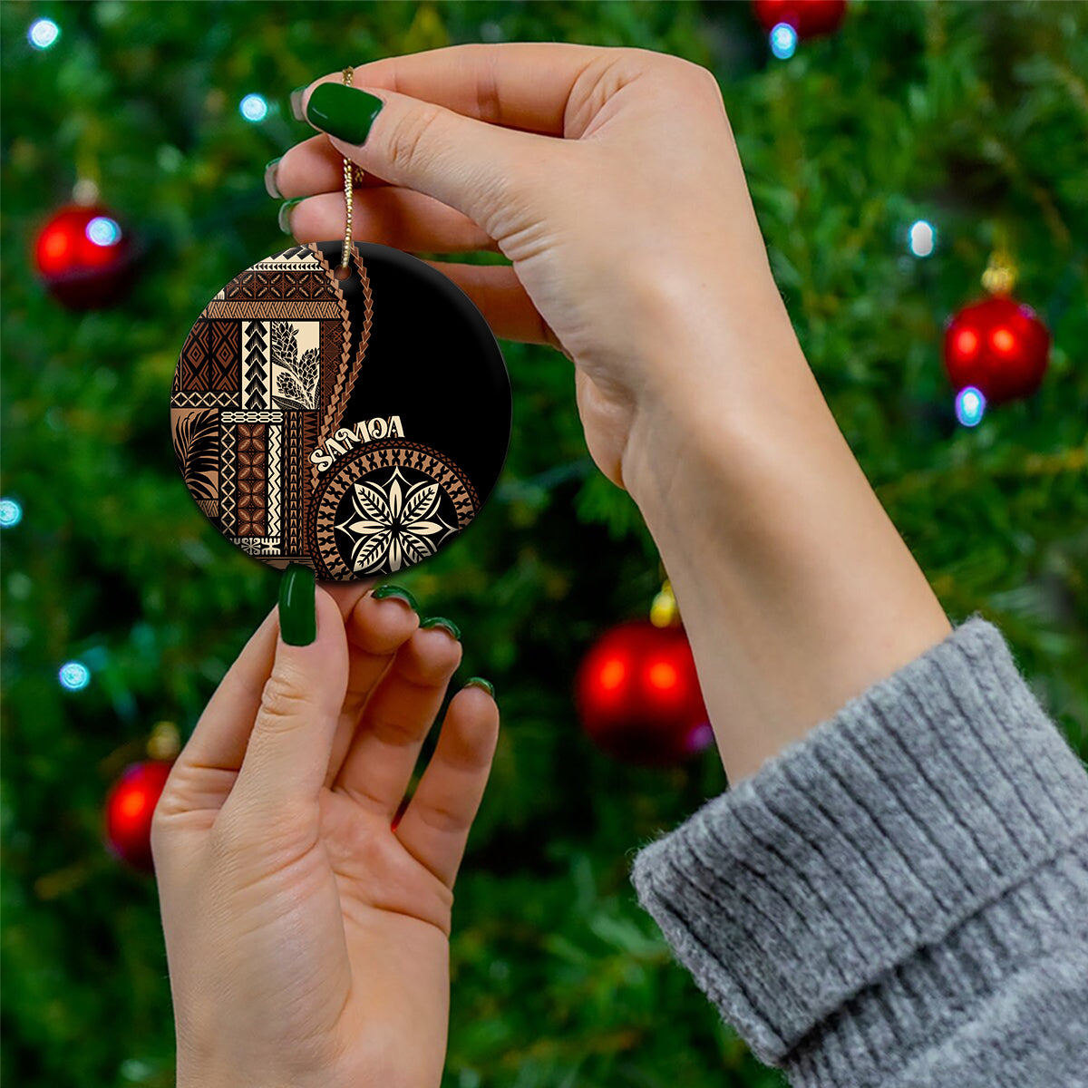 Samoa Siapo Motif Ceramic Ornament Classic Style - Black Ver LT7 - Wonder Print Shop