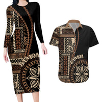 Samoa Siapo Motif Couples Matching Long Sleeve Bodycon Dress and Hawaiian Shirt Classic Style - Black Ver LT7 - Wonder Print Shop