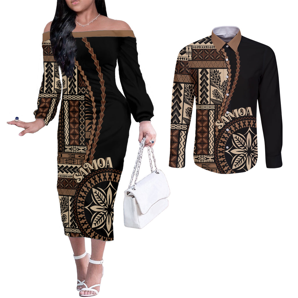 samoa-siapo-motif-couples-matching-off-the-shoulder-long-sleeve-dress-and-long-sleeve-button-shirt-classic-style-black-ver