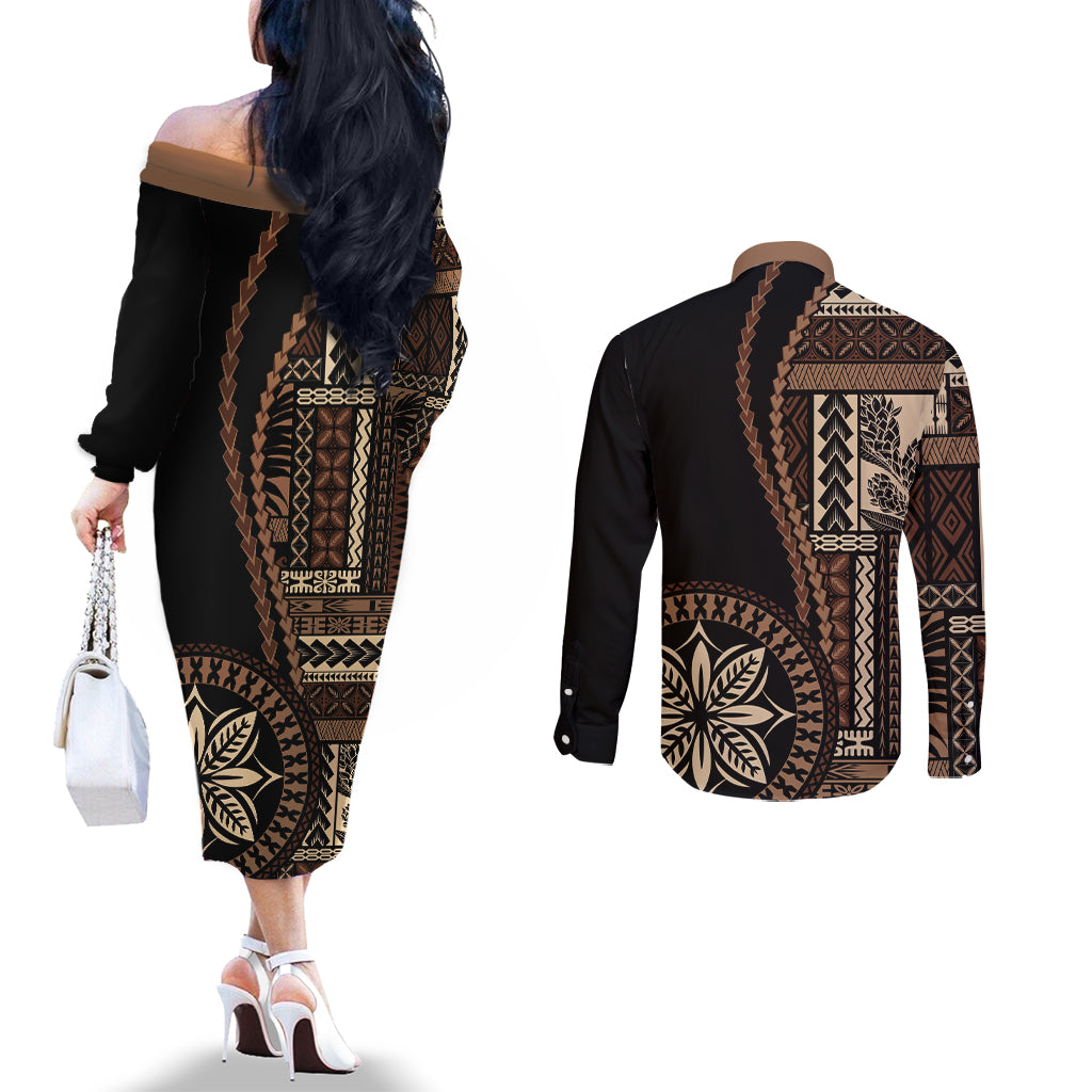 samoa-siapo-motif-couples-matching-off-the-shoulder-long-sleeve-dress-and-long-sleeve-button-shirt-classic-style-black-ver