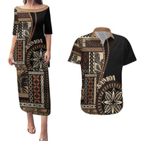 Samoa Siapo Motif Couples Matching Puletasi Dress and Hawaiian Shirt Classic Style - Black Ver LT7 - Wonder Print Shop