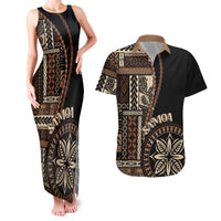 Samoa Siapo Motif Couples Matching Tank Maxi Dress and Hawaiian Shirt Classic Style - Black Ver LT7 - Wonder Print Shop