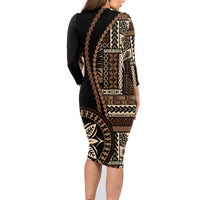 Samoa Siapo Motif Family Matching Long Sleeve Bodycon Dress and Hawaiian Shirt Classic Style - Black Ver LT7 - Wonder Print Shop