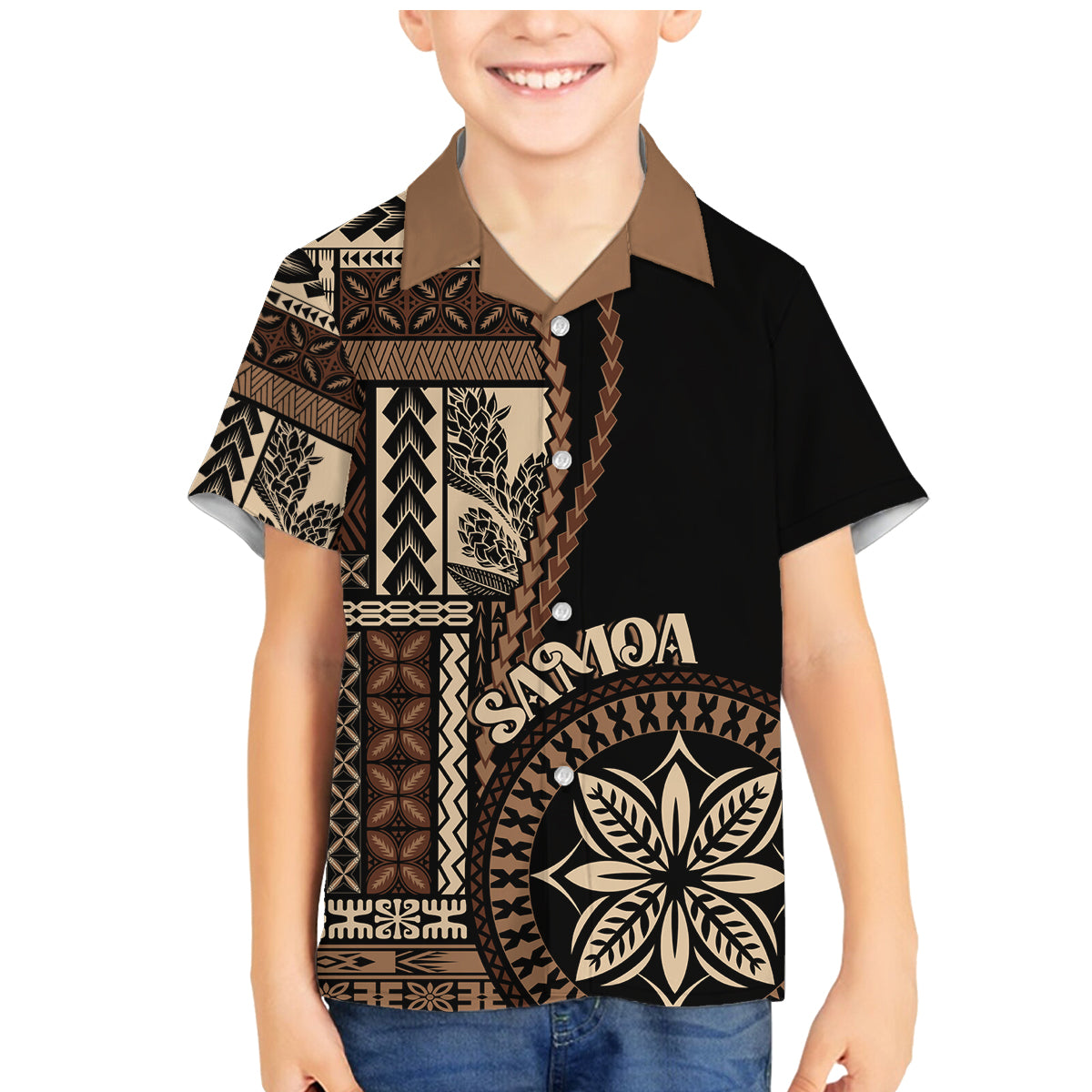 Samoa Siapo Motif Family Matching Mermaid Dress and Hawaiian Shirt Classic Style - Black Ver LT7 - Wonder Print Shop