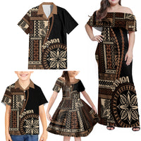 Samoa Siapo Motif Family Matching Off Shoulder Maxi Dress and Hawaiian Shirt Classic Style - Black Ver LT7 - Wonder Print Shop