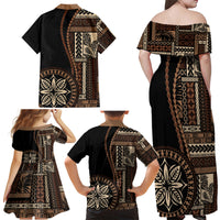 Samoa Siapo Motif Family Matching Off Shoulder Maxi Dress and Hawaiian Shirt Classic Style - Black Ver LT7 - Wonder Print Shop