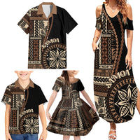 Samoa Siapo Motif Family Matching Summer Maxi Dress and Hawaiian Shirt Classic Style - Black Ver - Wonder Print Shop