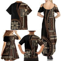 Samoa Siapo Motif Family Matching Summer Maxi Dress and Hawaiian Shirt Classic Style - Black Ver - Wonder Print Shop