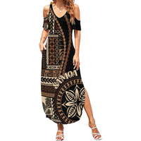 Samoa Siapo Motif Family Matching Summer Maxi Dress and Hawaiian Shirt Classic Style - Black Ver - Wonder Print Shop