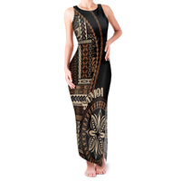 Samoa Siapo Motif Family Matching Tank Maxi Dress and Hawaiian Shirt Classic Style - Black Ver - Wonder Print Shop