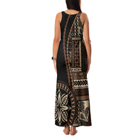 Samoa Siapo Motif Family Matching Tank Maxi Dress and Hawaiian Shirt Classic Style - Black Ver - Wonder Print Shop