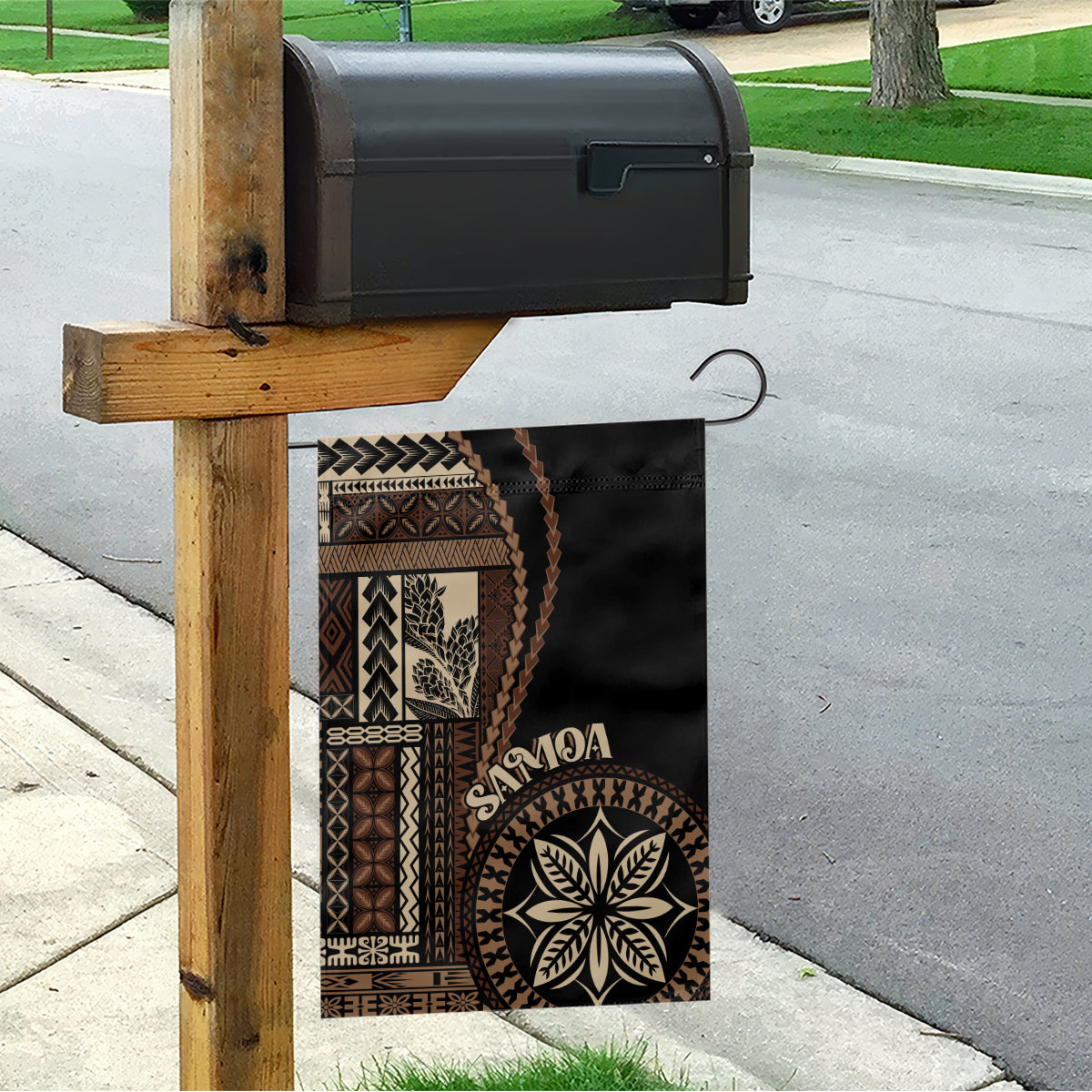 Samoa Siapo Motif Garden Flag Classic Style - Black Ver - Wonder Print Shop