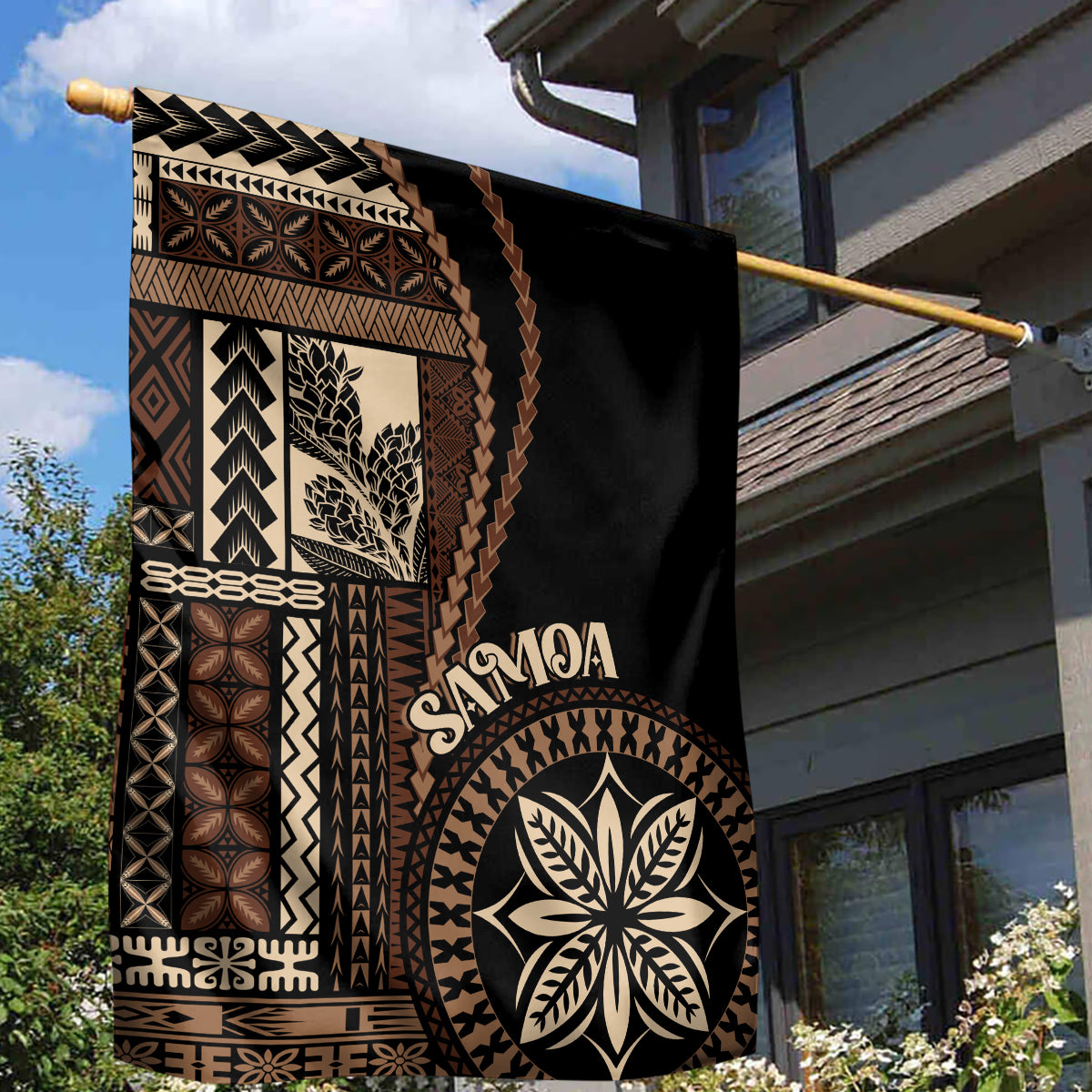 Samoa Siapo Motif Garden Flag Classic Style - Black Ver - Wonder Print Shop