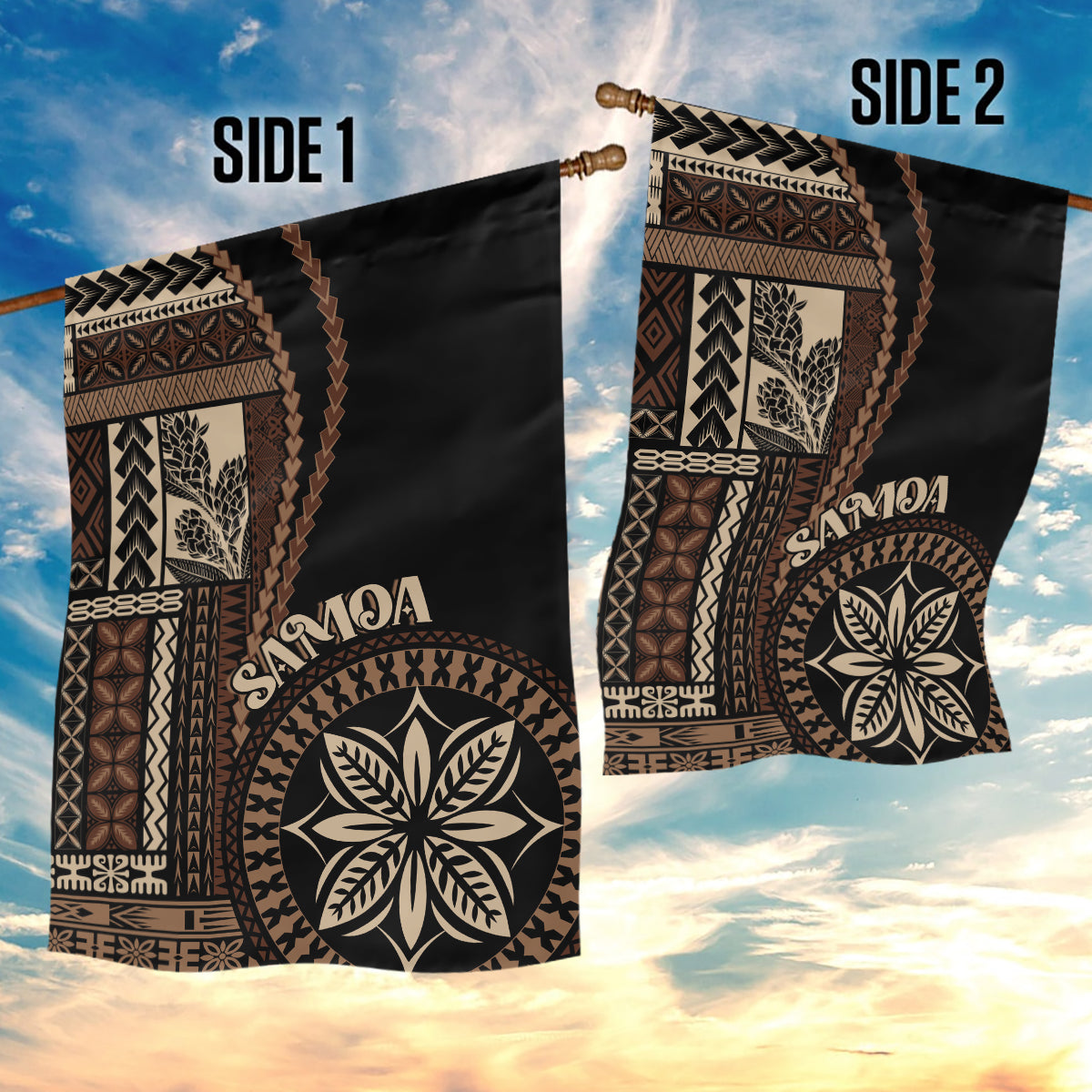 Samoa Siapo Motif Garden Flag Classic Style - Black Ver - Wonder Print Shop