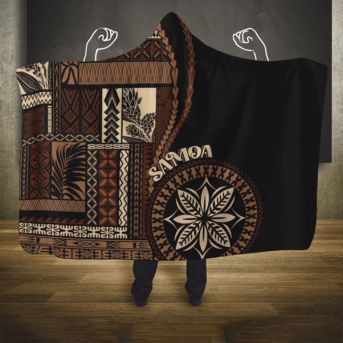 samoa-siapo-motif-hooded-blanket-classic-style-black-ver