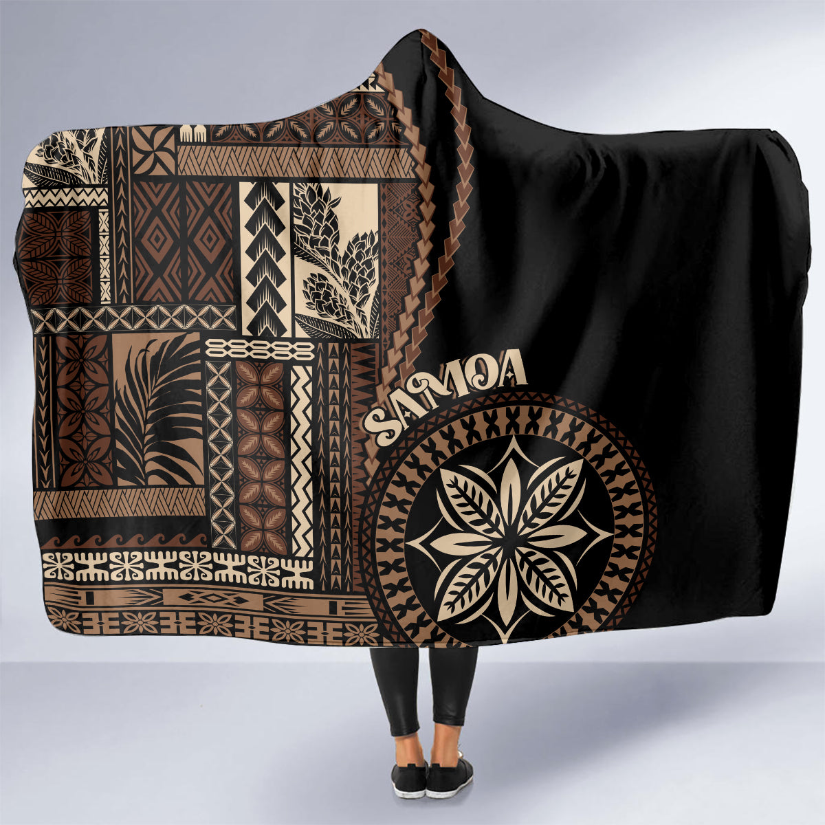 samoa-siapo-motif-hooded-blanket-classic-style-black-ver