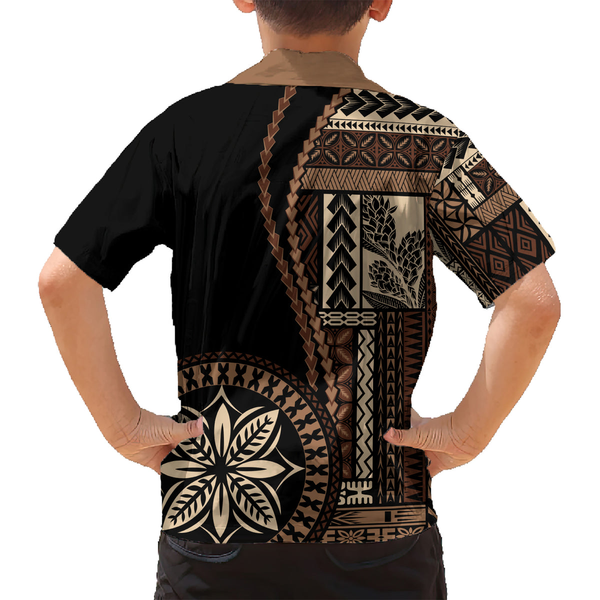 Samoa Siapo Motif Kid Hawaiian Shirt Classic Style - Black Ver - Wonder Print Shop