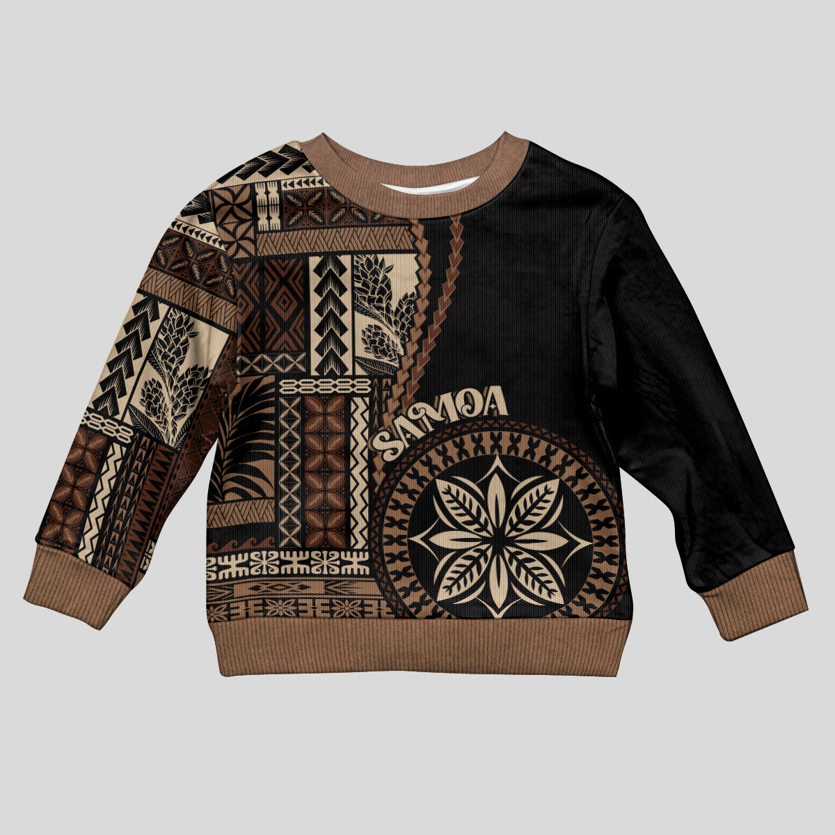 Samoa Siapo Motif Kid Ugly Christmas Sweater Classic Style - Black Ver - Wonder Print Shop