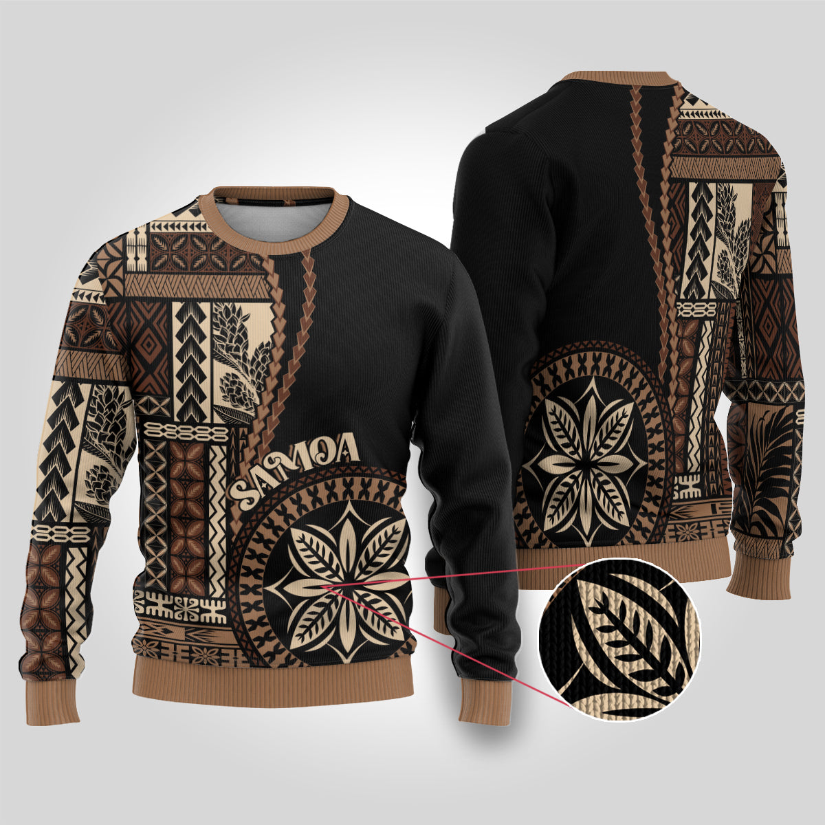 Samoa Siapo Motif Ugly Christmas Sweater Classic Style - Black Ver - Wonder Print Shop