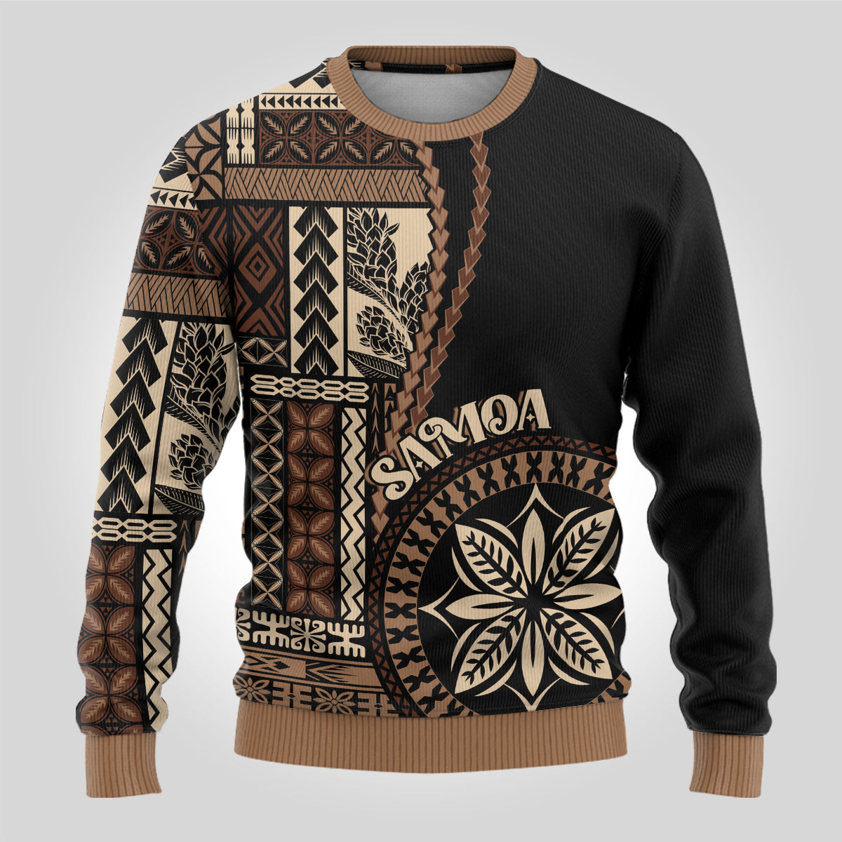 Samoa Siapo Motif Ugly Christmas Sweater Classic Style - Black Ver - Wonder Print Shop